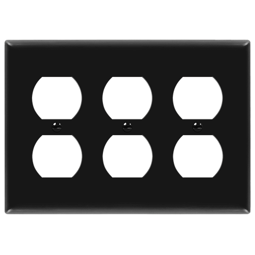 8823M-BK - Mid-Size 3-Gang Duplex Wall Plate Black Thermoplastic - Enerlites