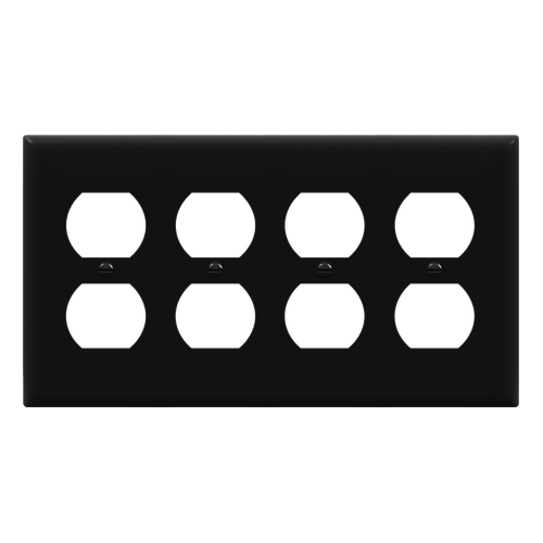 8824-BK - 4-Gang Quad Duplex Outlet Wall Plate Standard Size Black - Enerlites