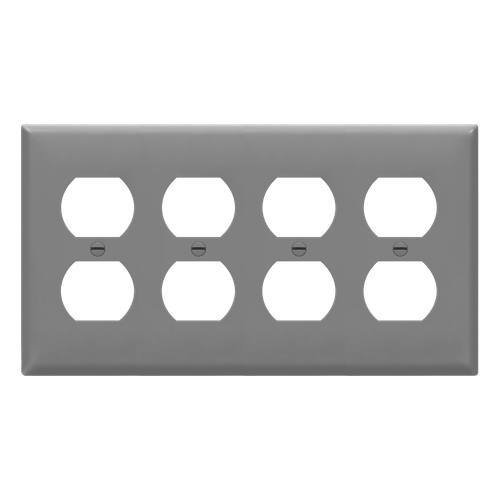 8824-GY - 4-Gang Duplex Receptacle Wall Plate Gray Standard Size - Enerlites