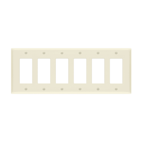 8836M-LA - Mid-Size 6-Gang Decorator/GFCI Wall Plate Light Almond - Enerlites