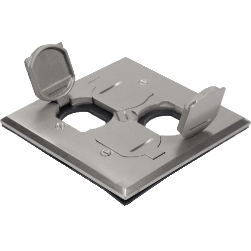 C975549-S - 2-Gang Floor Box Flip Lid Cover Nickel-Plated Brass with Gaskets - Enerlites