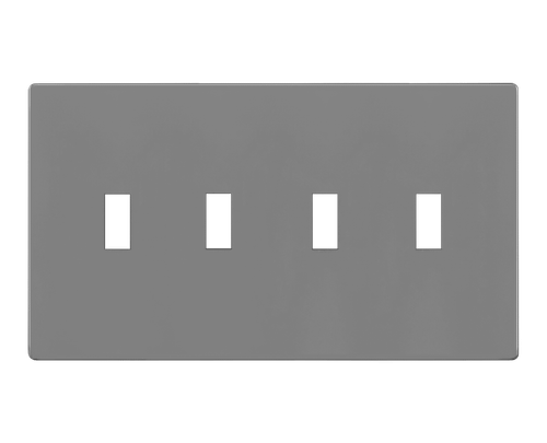 SI8814-GY - Screwless 4-Gang Toggle Wall Plate Gray Standard Size - Enerlites