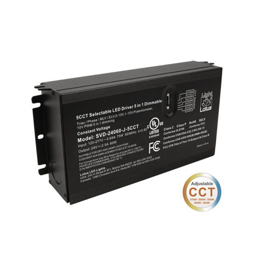 SVD-24060-J-5CCT - 5CCT Selectable 24V 60W 5-in-1 Dimmable Class 2 Driver - Lotus LED