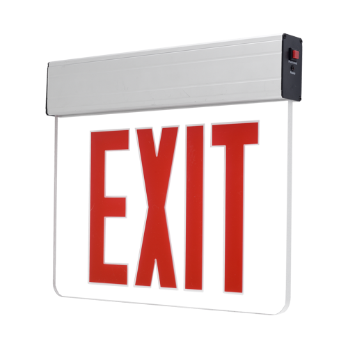 PT-EXL-EDL-1-R-CLR-AL - Edge-Lit Red Exit Sign Clear Aluminum 3.5W 120-277V - Portor Lighting