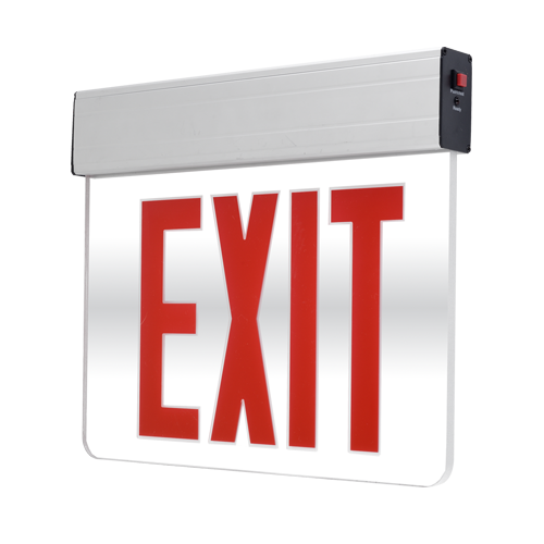 PT-EXL-EDL-2-R-MIR-AL - Mirror Edge-Lit Red Exit Sign 3.5W 120-277V - Portor Lighting