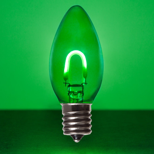 WGC-75750 - C9 Green LED FlexFilament Transparent Glass Bulbs, 5-Pack - Wintergreen Corporation