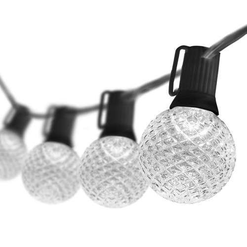 WGC-79380 - 50' Cool White LED Commercial Patio String Light Set with 50 G50 Bulbs, E12 Base, Black Wire, 12" Spacing - Wintergreen Corporation