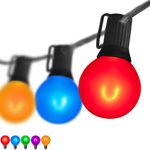 WGC-79796 - 10' Multicolor LED FlexFilament Commercial Satin Patio String Light Set with 10 G50 Bulbs, E17 Base, Black Wire, 12" Spacing - Wintergreen Corporation
