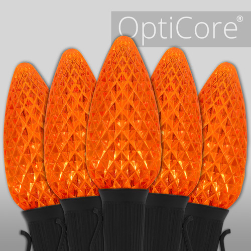 WGC-79953 - C9 Amber LED Commercial Halloween Lights, 50 Lights, 50', Black Wire, 12" Spacing - Wintergreen Corporation