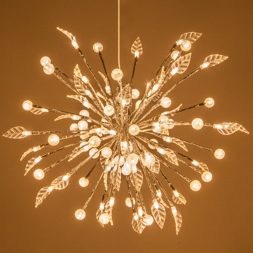 WGC-81704 - 15" Silver Starburst Lighted Branches with Leaves, Warm White LED, 100 Lights - Wintergreen Corporation
