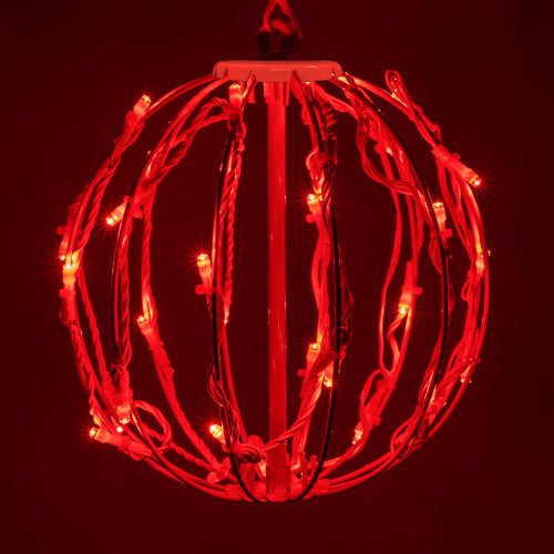 WGC-83540 - 8" Red LED Light Ball, Fold Flat White Frame, 32 Lights - Wintergreen Corporation