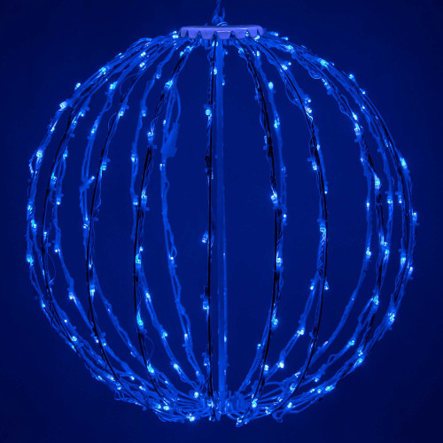 WGC-83554 - 20" Blue LED Light Ball, Fold Flat White Frame, 200 Lights - Wintergreen Corporation