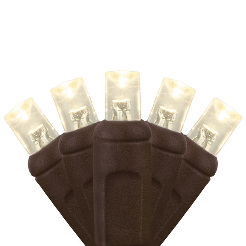 WGC-83901 - 5mm Warm White LED Christmas Lights, 50 Lights, 25.5', Brown Wire, 6" Spacing - Wintergreen Corporation
