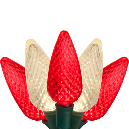 WGC-84021 - C9 Warm White/Red LED Christmas Lights, 24 Lights, 16.3', Green Wire, 8" Spacing - Wintergreen Corporation