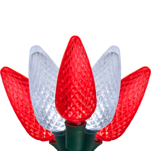 WGC-84023 - C9 Cool White/Red LED Christmas Lights, 24 Lights, 16.3', Green Wire, 8" Spacing - Wintergreen Corporation