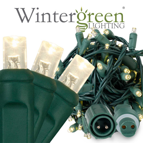 WGC-84228 - 5mm Warm White LED Commercial WeatherPRO™ Lights, 100 Lights, 33.7', Green Wire, 4" Spacing - Wintergreen Corporation
