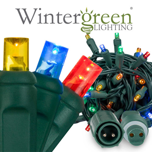 WGC-84232 - 5mm Multicolor LED Commercial WeatherPRO™ Lights, 50 Lights, 17', Green Wire, 4" Spacing - Wintergreen Corporation