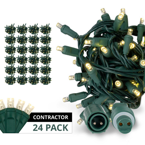 WGC-84244 - 5mm Warm White LED Commercial WeatherPRO™ Water-Tight Lights, Contractor Pack, 50 Lights, 17', Green Wire, 4" Spacing, 24-Pack - Wintergreen Corporation
