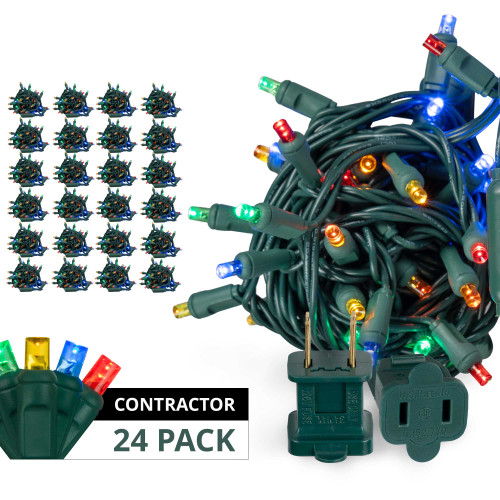WGC-84246 - 5mm Multicolor LED Christmas Lights, Contractor Pack, 70 Lights, 24', Green Wire, 4" Spacing, 24-Pack - Wintergreen Corporation
