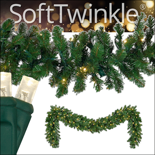WGC-84349 - 9'x14" 5mm Warm White LED Commercial Oregon Fir Prelit Holiday Garland, 100 SoftTwinkle Lights - Red Sleigh