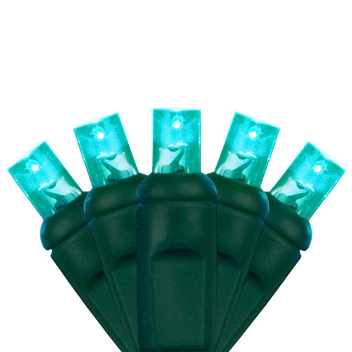 WGC-84424 - 5mm Teal LED Christmas Lights, 50 Lights, 25.5', Green Wire, 6" Spacing - Wintergreen Corporation