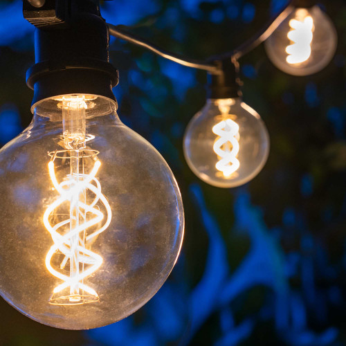 WGC-84780 - 30' Warm White LED FlexFilament Commercial Patio String Light Set with 10 G95 Edison Bulbs, Black Wire, 36" Spacing - Wintergreen Corporation