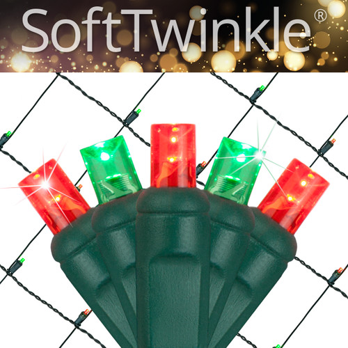 WGC-85175 - 4'x6' 5mm Green/Red LED SoftTwinkle Christmas Net Lights, 70 Lights, Green Wire - Wintergreen Corporation