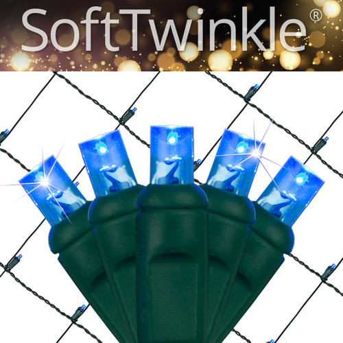 WGC-85181 - 4'x6' 5mm Blue LED SoftTwinkle Christmas Net Lights, 70 Lights, Green Wire - Wintergreen Corporation