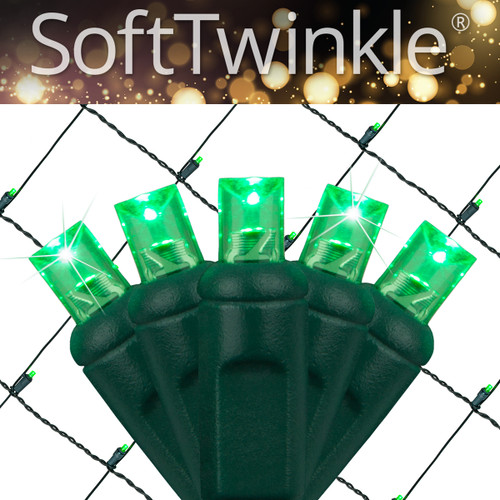 WGC-85183 - 4'x6' 5mm Green LED SoftTwinkle Christmas Net Lights, 70 Lights, Green Wire - Wintergreen Corporation