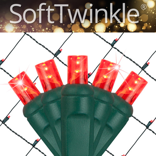 WGC-85185 - 4'x6' 5mm Red LED SoftTwinkle Christmas Net Lights, 70 Lights, Green Wire - Wintergreen Corporation