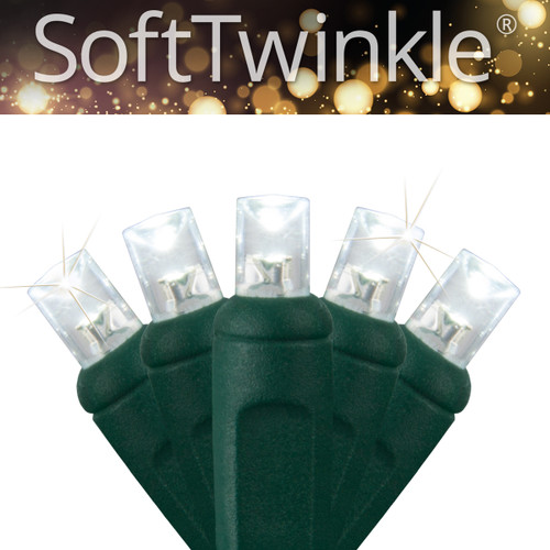 WGC-85193 - 5mm Cool White LED SoftTwinkle Christmas Lights, 50 Lights, 17', Green Wire, 4" Spacing - Wintergreen Corporation