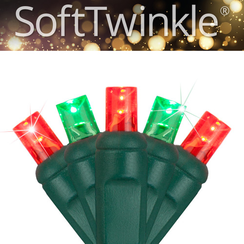 WGC-85211 - 5mm Red/Green LED SoftTwinkle Christmas Lights, 50 Lights, 17', Green Wire, 4" Spacing - Wintergreen Corporation