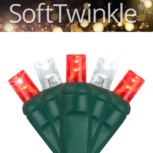 WGC-85212 - 5mm Red/Cool White LED SoftTwinkle Christmas Lights, 50 Lights, 17', Green Wire, 4" Spacing - Wintergreen Corporation