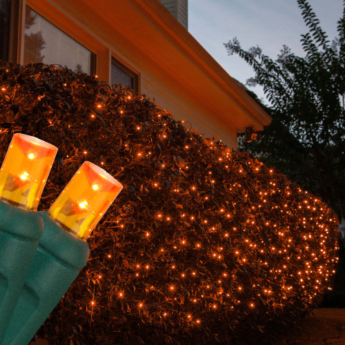 WGC-85444 - 4'x6' 5mm Amber LED Christmas Net Lights, 100 Lights, Green Wire - Wintergreen Corporation