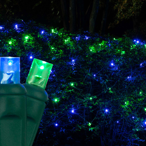 WGC-85450 - 4'x6' 5mm Blue/Green LED Christmas Net Lights, 100 Lights, Green Wire - Wintergreen Corporation