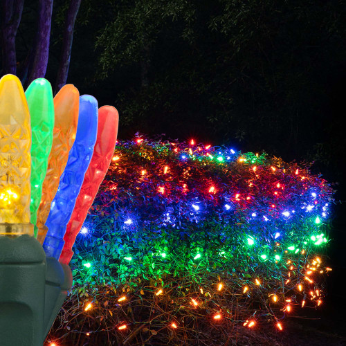 WGC-85482 - 4'x6' M5 Multicolor LED Christmas Net Lights, 100 Lights, Green Wire - Wintergreen Corporation