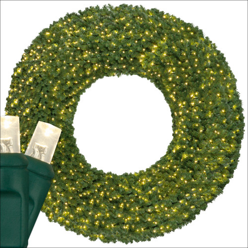 WGC-85541 - 96" 5mm Warm White LED Commercial Sequoia Fir Prelit Wreath, 1400 Lights - Red Sleigh