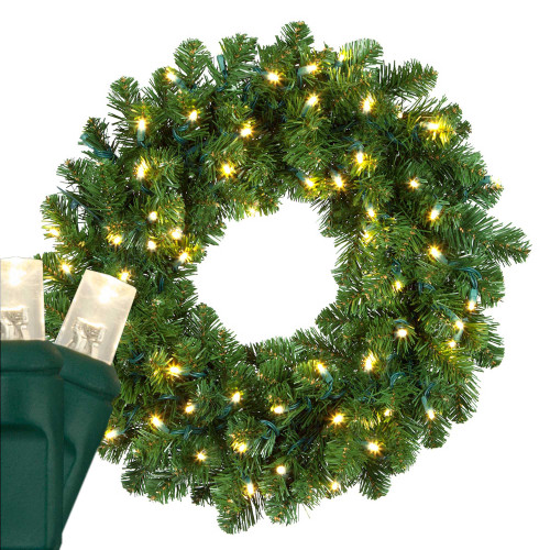 WGC-85550 - 24" 5mm Warm White LED Commercial Oregon Fir Prelit Wreath, 50 Lights - Red Sleigh