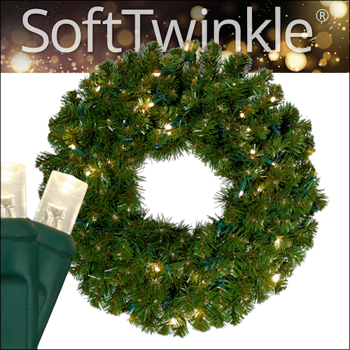 WGC-85637 - 24" 5mm Warm White LED Commercial Sequoia Fir Prelit Wreath, 50 SoftTwinkle Lights - Red Sleigh