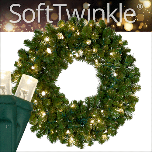 WGC-85639 - 30" 5mm Warm White LED Commercial Sequoia Fir Prelit Wreath, 100 SoftTwinkle Lights - Red Sleigh