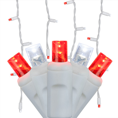 WGC-85682 - 5mm Cool White/Red LED Icicle Lights, 70 Lights, 7.5', White Wire, 3" Spacing - Wintergreen Corporation