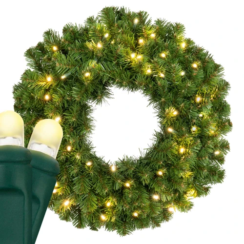 WGC-88743 - 24" D5 Warm White LED Commercial Sequoia Fir Prelit Wreath, 50 Lights - Red Sleigh