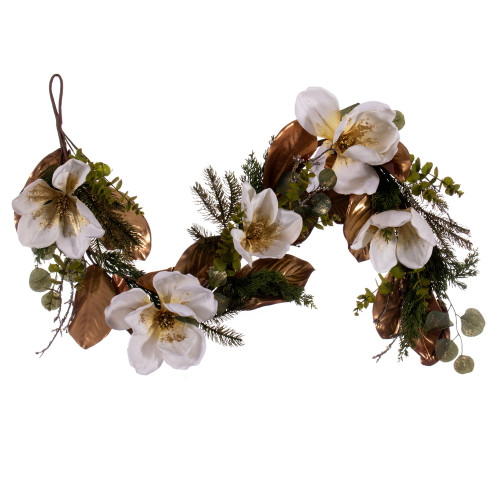 VIC-FT224560 - 60" White/Gold Magnolia Garland - Vickerman