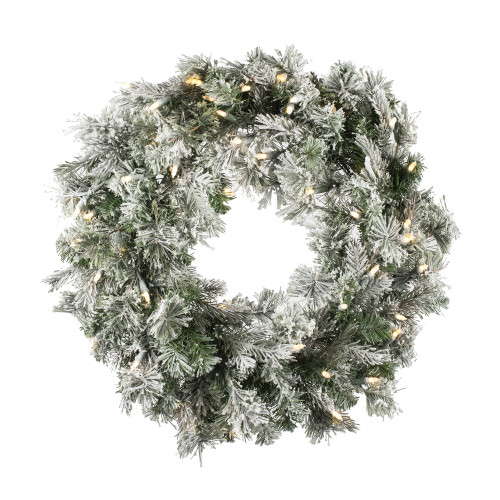 VIC-K173525LED - 24" Flocked Kiana Wreath Dura-lit 50 Warm White - Vickerman