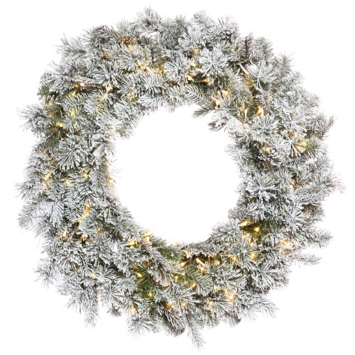 VIC-K173625LED - 24" Flocked Kiana Wreath 3mm 150 Warm White - Vickerman