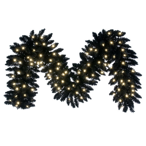 VIC-K221715LED - 9' x 14" Flocked Black Fir Dura Lit 100 Warm White - Vickerman