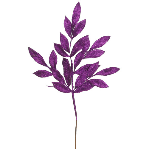 VIC-L152906 - 22" Purple Glitter Bay Leaf Spray, 12-Pack - Vickerman