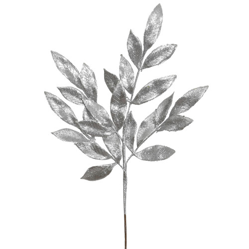 VIC-L152907 - 22" Silver Glitter Bay Leaf Spray, 12-Pack - Vickerman