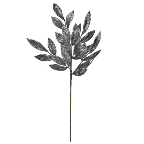 VIC-L152987 - 22" Pewter Glitter Bay Leaf Spray, 12-Pack - Vickerman