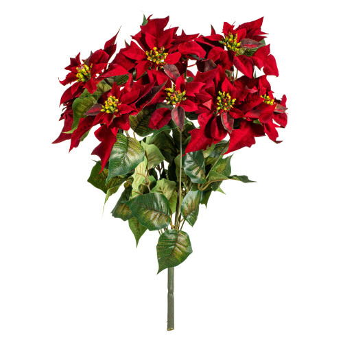 VIC-L225918 - 18" Red Poinsettia And Leaf Bush - Vickerman